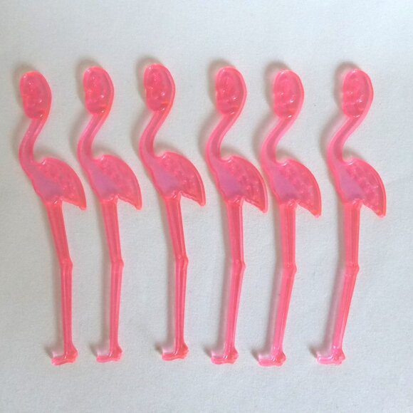 PINK FLAMINGO COCKTAIL DRINK PLASTIC STIRRER SET OF 6 (NEW) - Picture 2 of 4